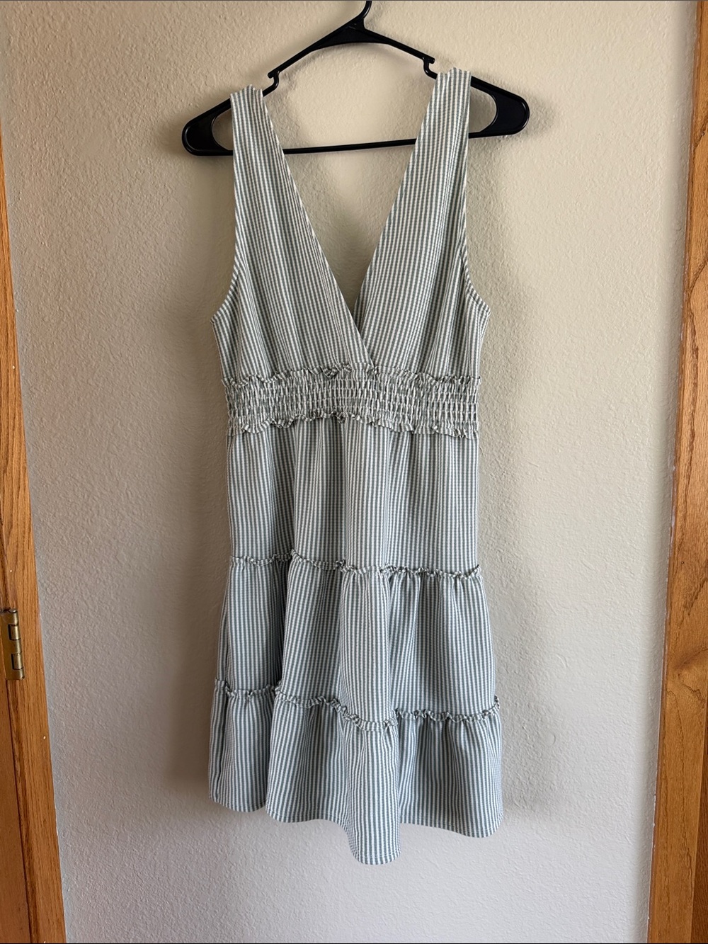 American Eagle Outfitters Mint Stripe V-Neck Mini Dress